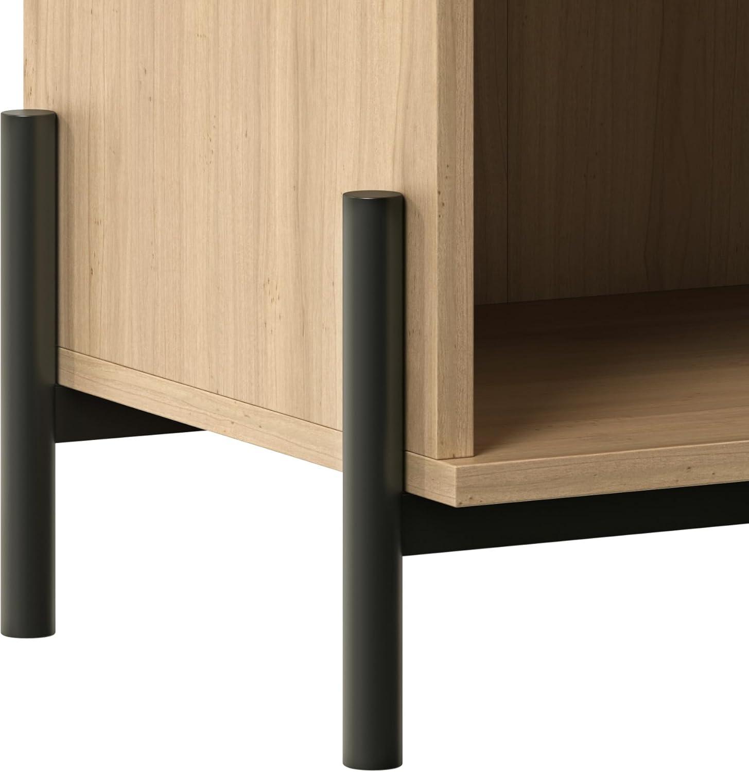 imageWalker Edison Paris Modern ReededDrawer Nightstand with Open Storage 24 Inch BlackCoastal Oak