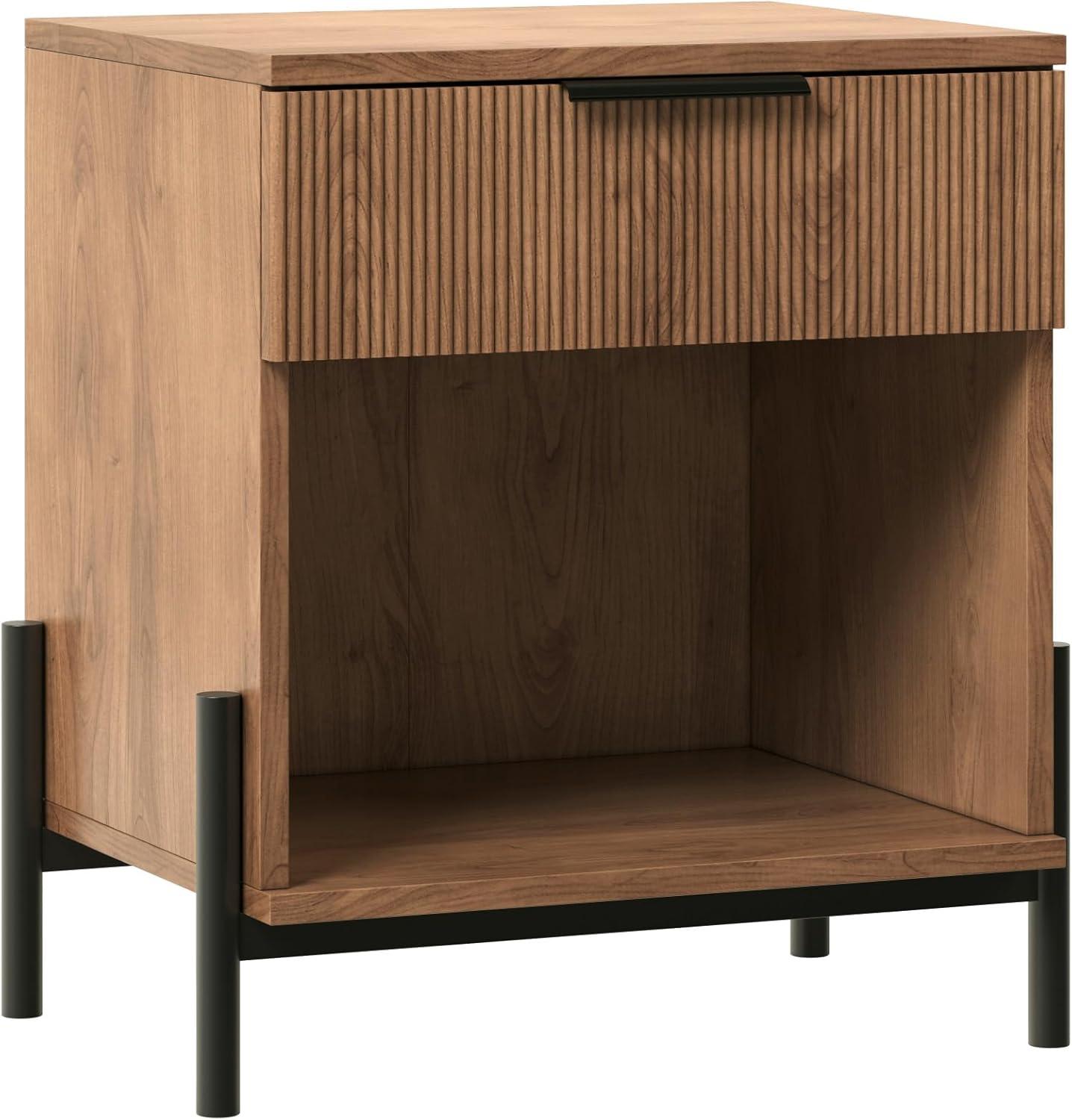 imageWalker Edison Paris Modern ReededDrawer Nightstand with Open Storage 24 Inch BlackMocha