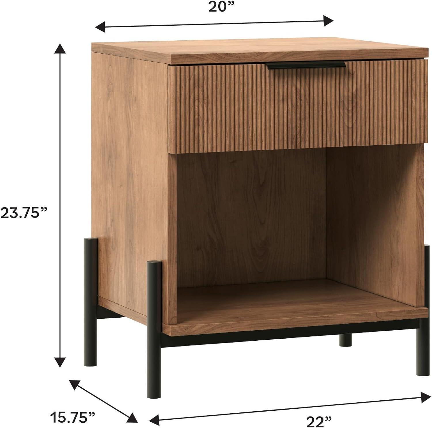 imageWalker Edison Paris Modern ReededDrawer Nightstand with Open Storage 24 Inch BlackMocha