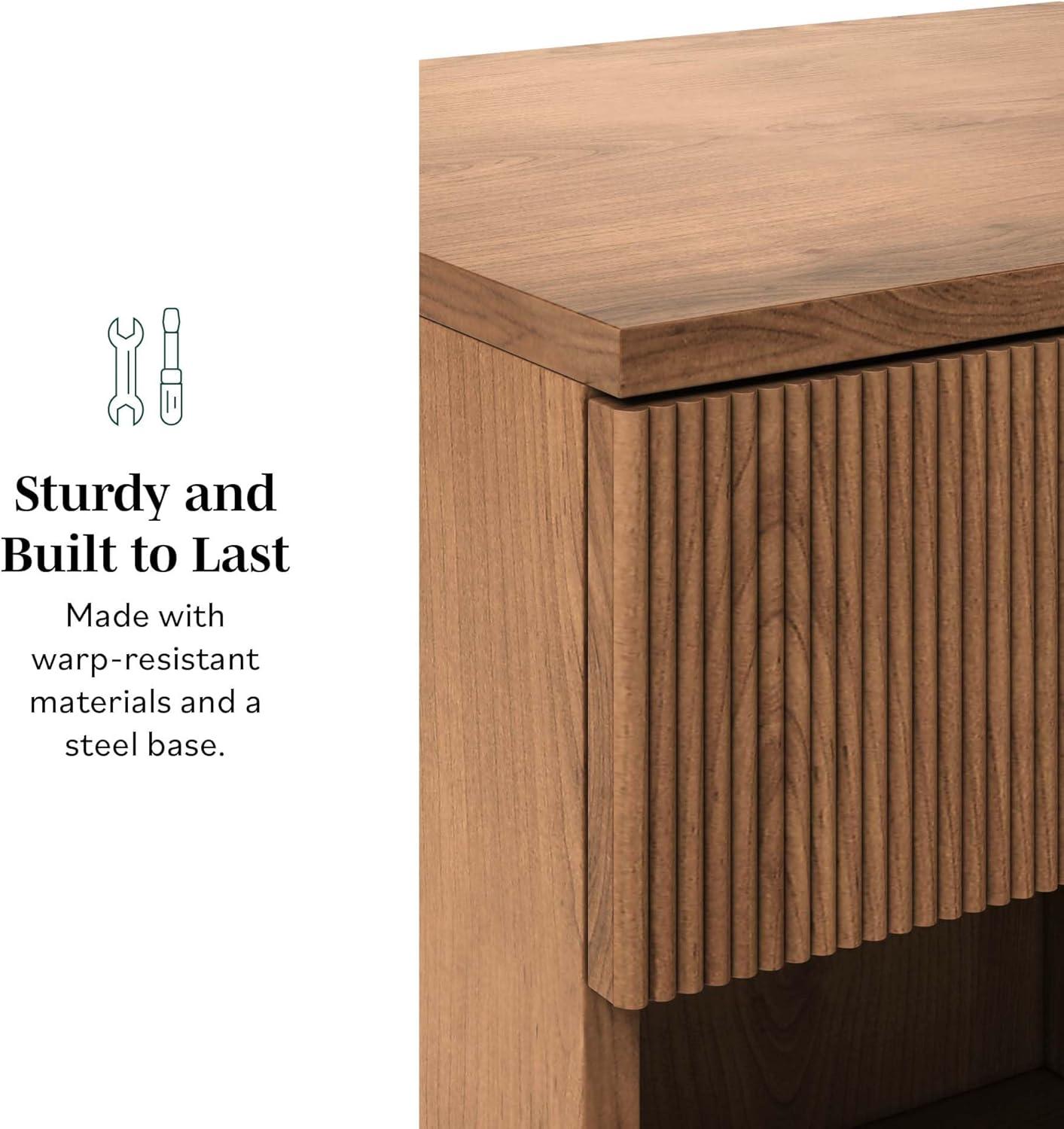 imageWalker Edison Paris Modern ReededDrawer Nightstand with Open Storage 24 Inch BlackMocha