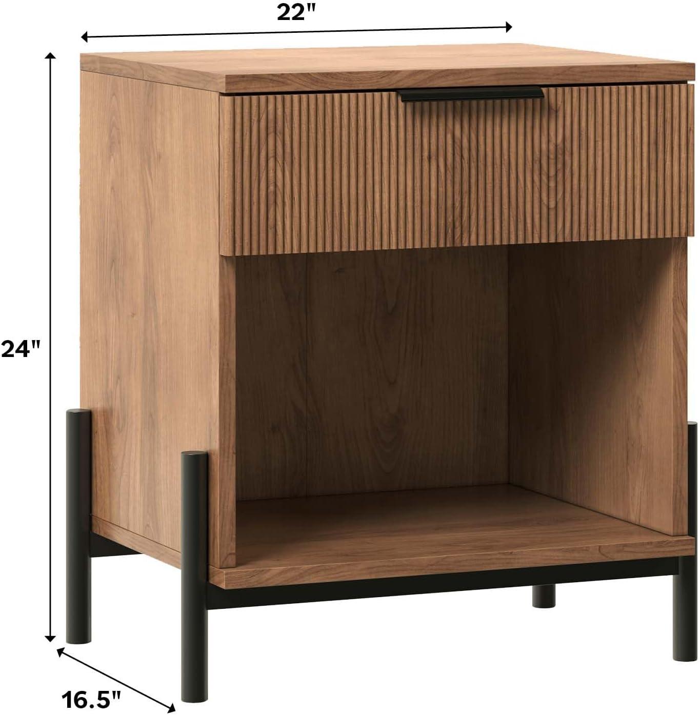 imageWalker Edison Paris Modern ReededDrawer Nightstand with Open Storage 24 Inch BlackMocha