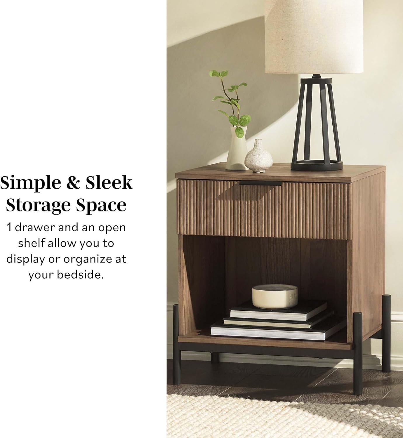 imageWalker Edison Paris Modern ReededDrawer Nightstand with Open Storage 24 Inch BlackMocha