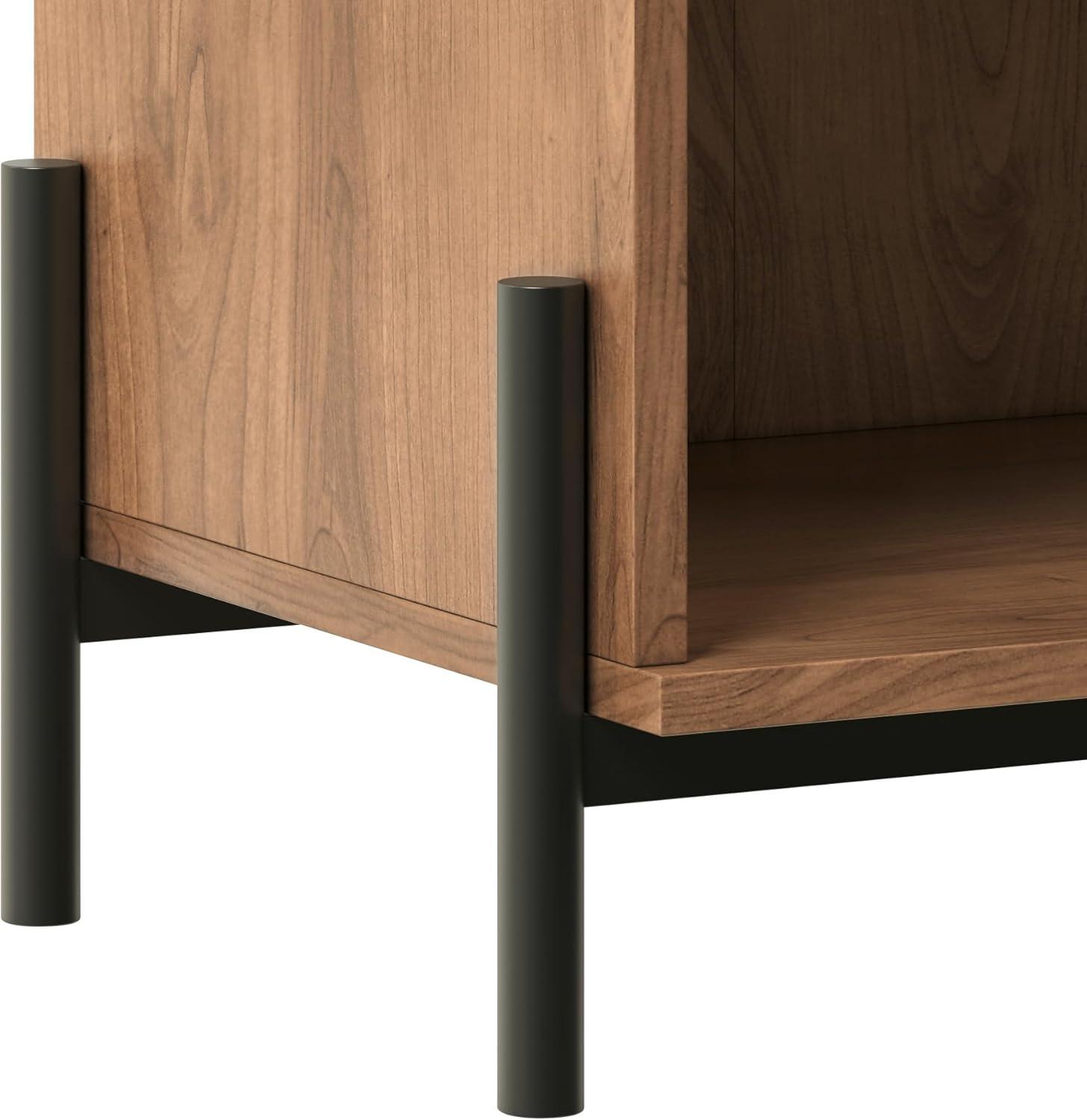 imageWalker Edison Paris Modern ReededDrawer Nightstand with Open Storage 24 Inch BlackMocha