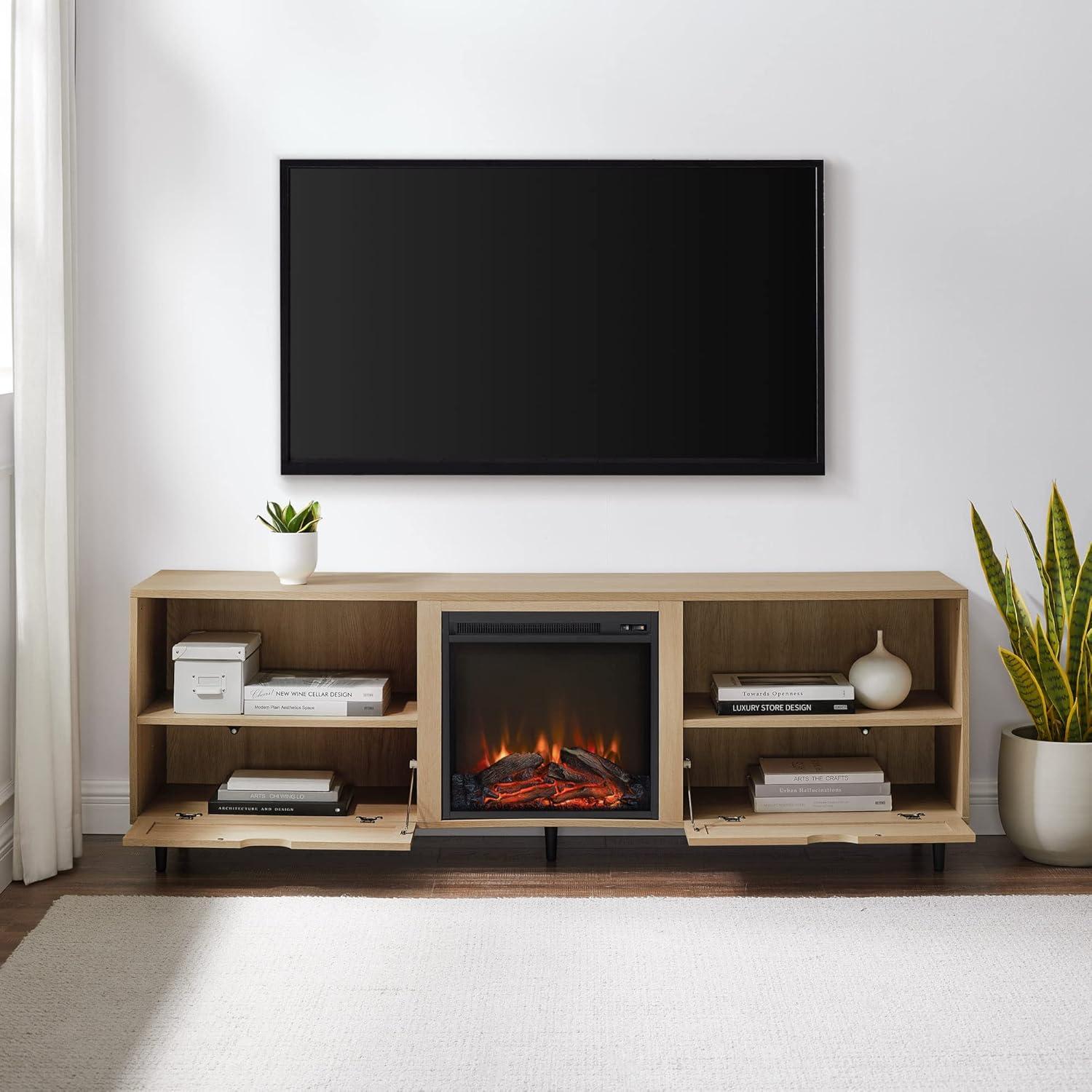 imageWalker Edison Payton Coastal RattanDrawer Fireplace TV Stand for TVs up to 75 Inches 70 Inch Coastal OakCoastal Oak