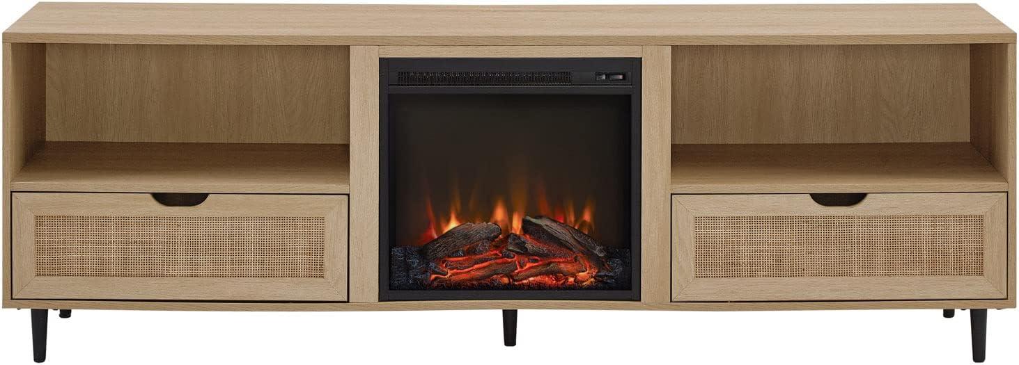imageWalker Edison Payton Coastal RattanDrawer Fireplace TV Stand for TVs up to 75 Inches 70 Inch Coastal OakCoastal Oak