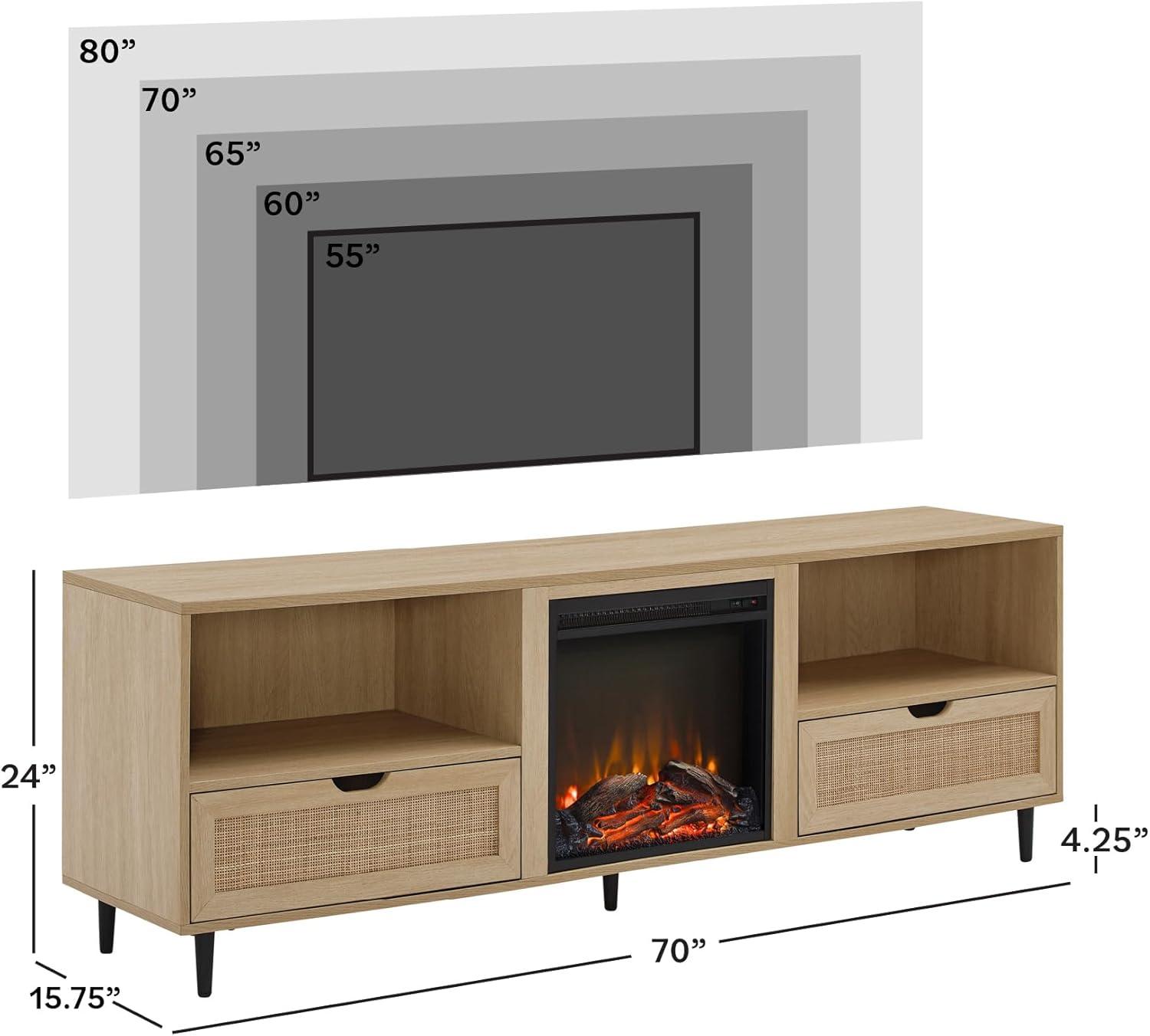 imageWalker Edison Payton Coastal RattanDrawer Fireplace TV Stand for TVs up to 75 Inches 70 Inch Coastal OakCoastal Oak