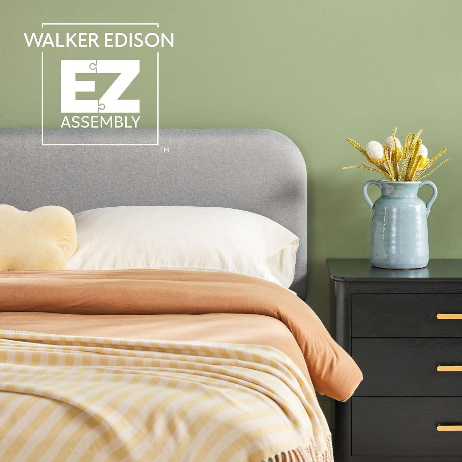 imageWalker Edison Queen Contemporary Solid Wood Bed Curved Upholstered Headboard Platform Bed No Box Spring Required Queen Size English OakGreyBlack