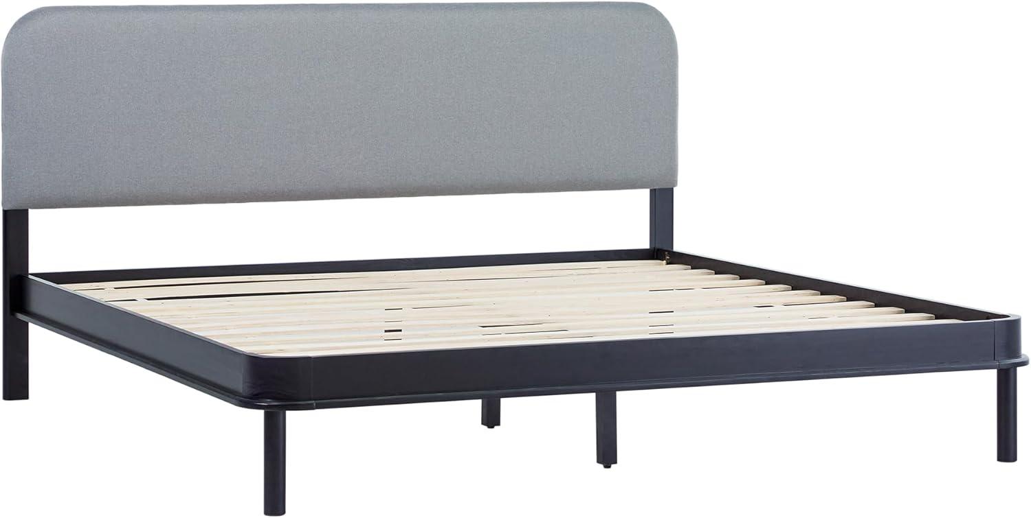 imageWalker Edison Queen Contemporary Solid Wood Bed Curved Upholstered Headboard Platform Bed No Box Spring Required Queen Size English OakGreyBlack