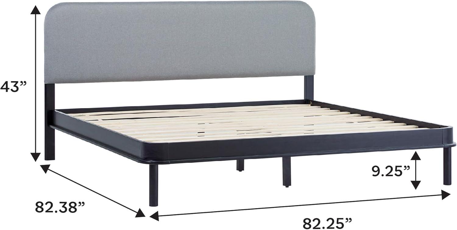 imageWalker Edison Queen Contemporary Solid Wood Bed Curved Upholstered Headboard Platform Bed No Box Spring Required Queen Size English OakGreyBlack
