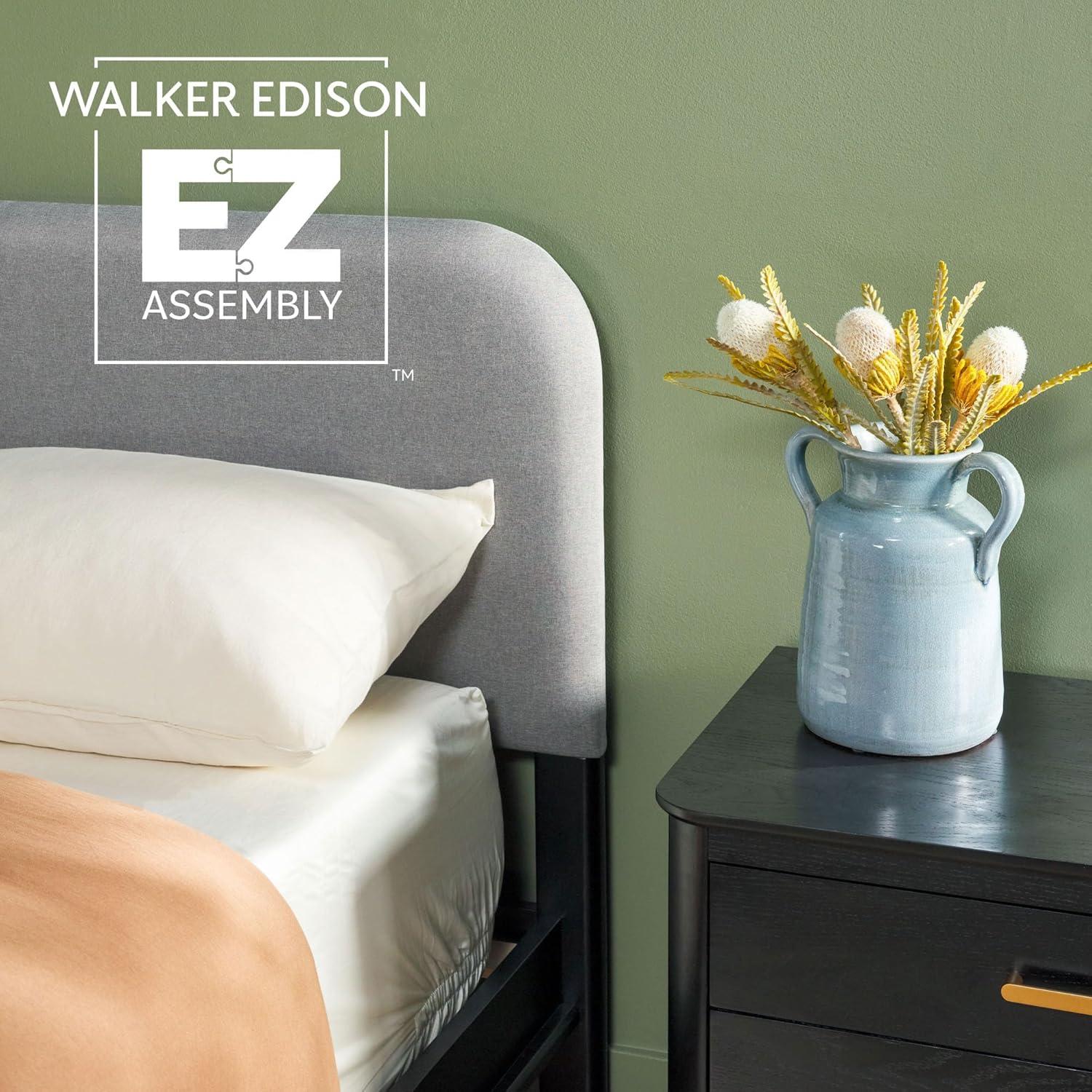 imageWalker Edison Queen Contemporary Solid Wood Bed Curved Upholstered Headboard Platform Bed No Box Spring Required Queen Size English OakGreyBlack