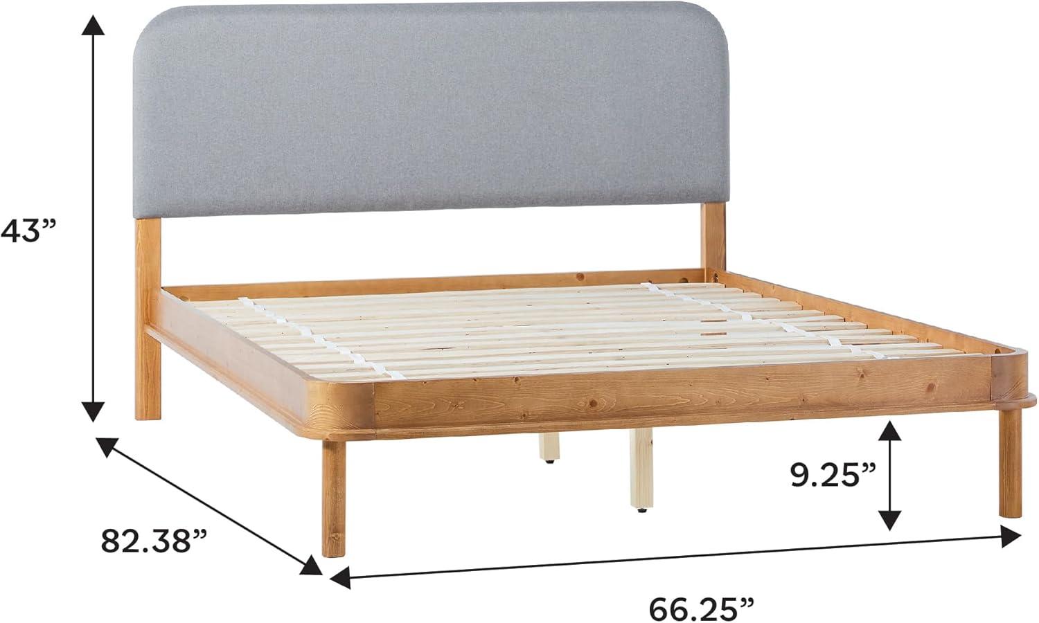 imageWalker Edison Queen Contemporary Solid Wood Bed Curved Upholstered Headboard Platform Bed No Box Spring Required Queen Size English OakGreyEnglish Oak