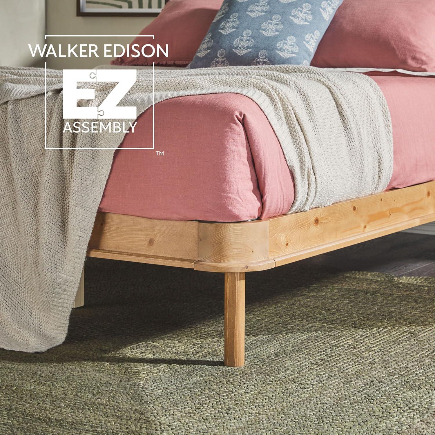 imageWalker Edison Queen Contemporary Solid Wood Bed Curved Upholstered Headboard Platform Bed No Box Spring Required Queen Size English OakGreyEnglish Oak