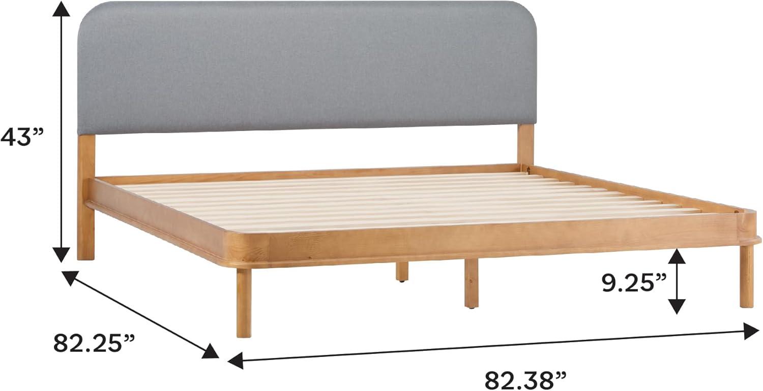 imageWalker Edison Queen Contemporary Solid Wood Bed Curved Upholstered Headboard Platform Bed No Box Spring Required Queen Size English OakGreyEnglish Oak
