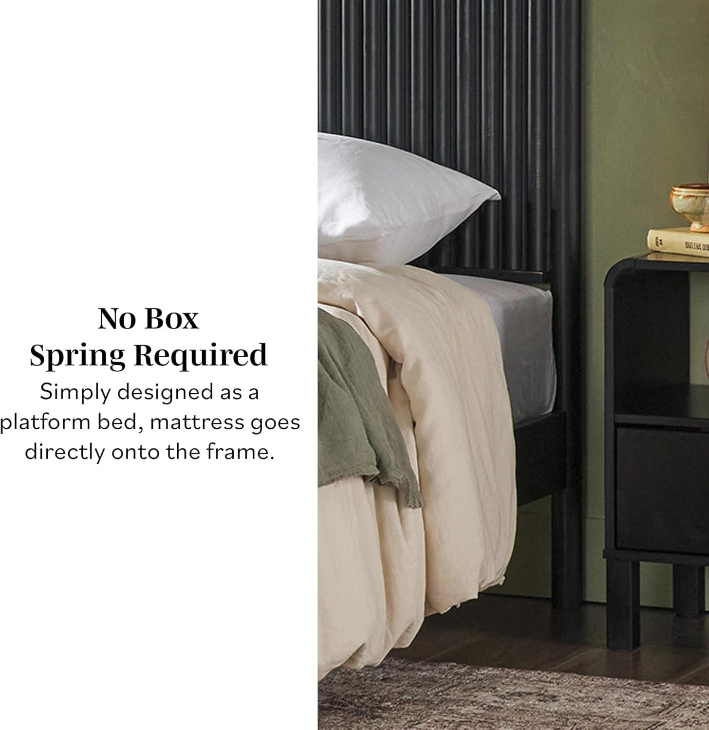 imageWalker Edison Queen Modern Reeded Headboard Solid Wood Bed Queen Size BlondeBlack