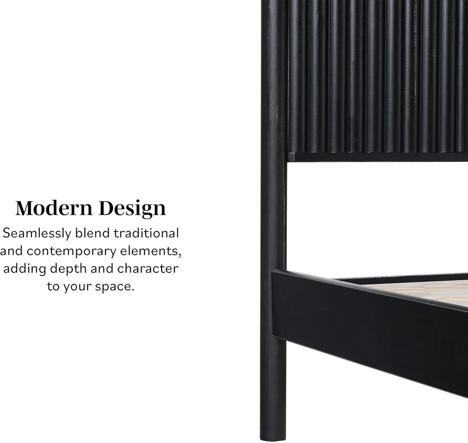imageWalker Edison Queen Modern Reeded Headboard Solid Wood Bed Queen Size BlondeBlack