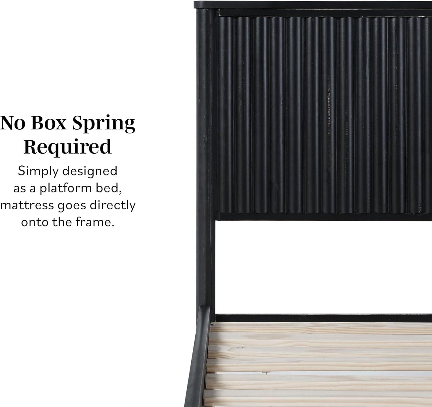 imageWalker Edison Queen Modern Reeded Headboard Solid Wood Bed Queen Size BlondeBlack