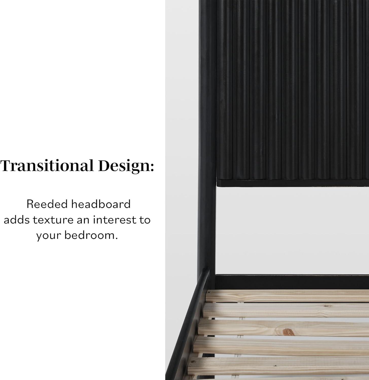 imageWalker Edison Queen Modern Reeded Headboard Solid Wood Bed Queen Size BlondeBlack