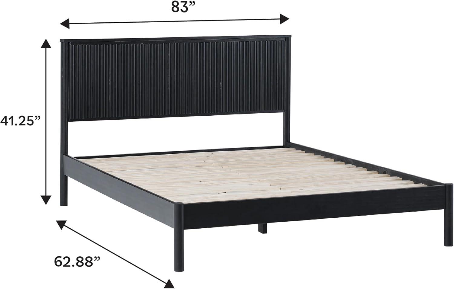 imageWalker Edison Queen Modern Reeded Headboard Solid Wood Bed Queen Size BlondeBlack