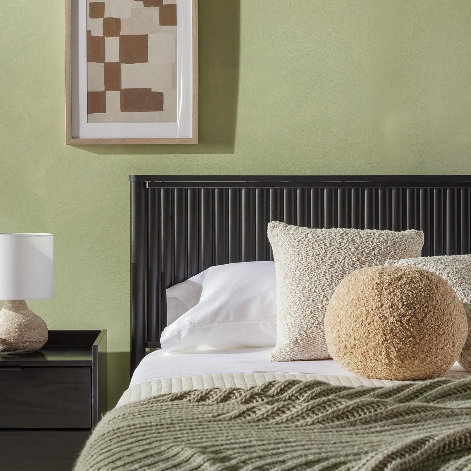 imageWalker Edison Queen Modern Reeded Headboard Solid Wood Bed Queen Size BlondeBlack