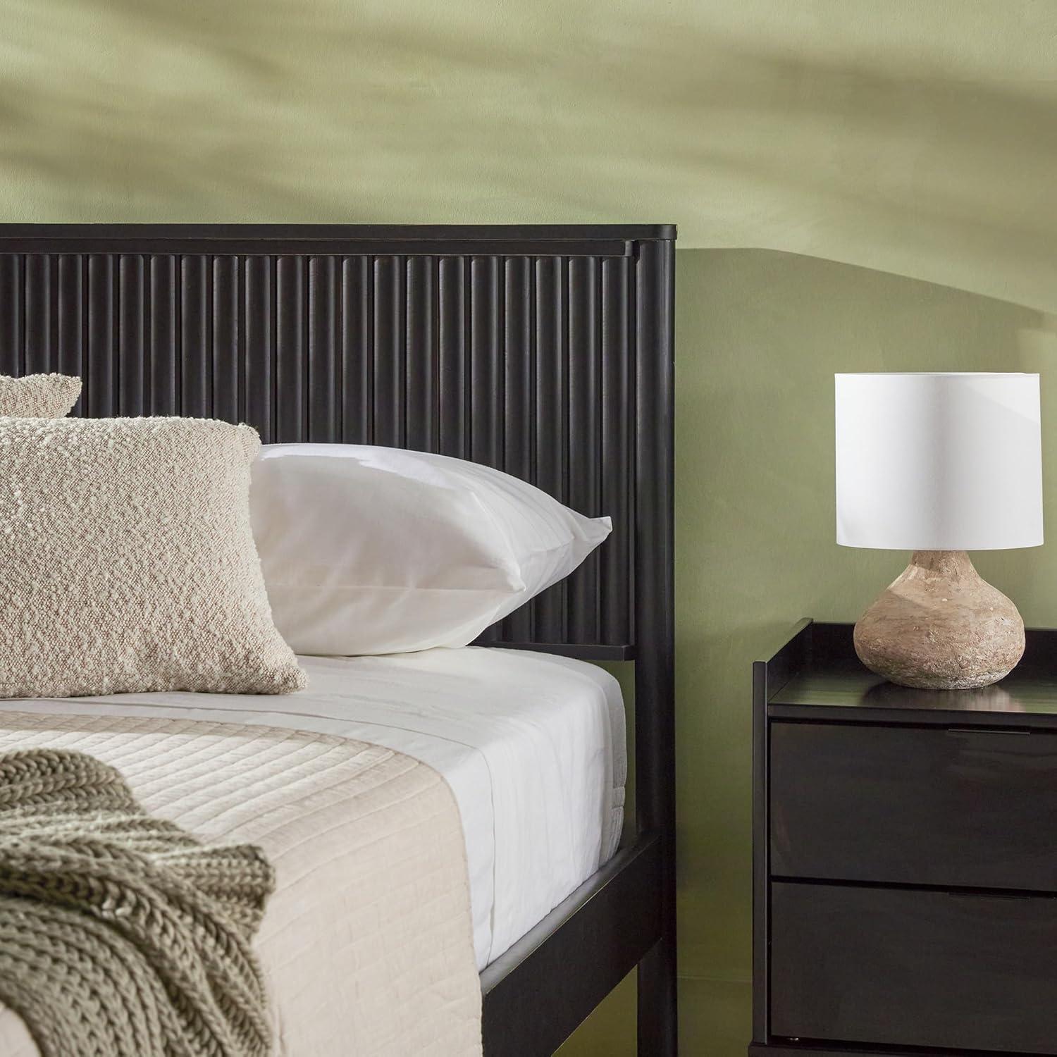 imageWalker Edison Queen Modern Reeded Headboard Solid Wood Bed Queen Size BlondeBlack