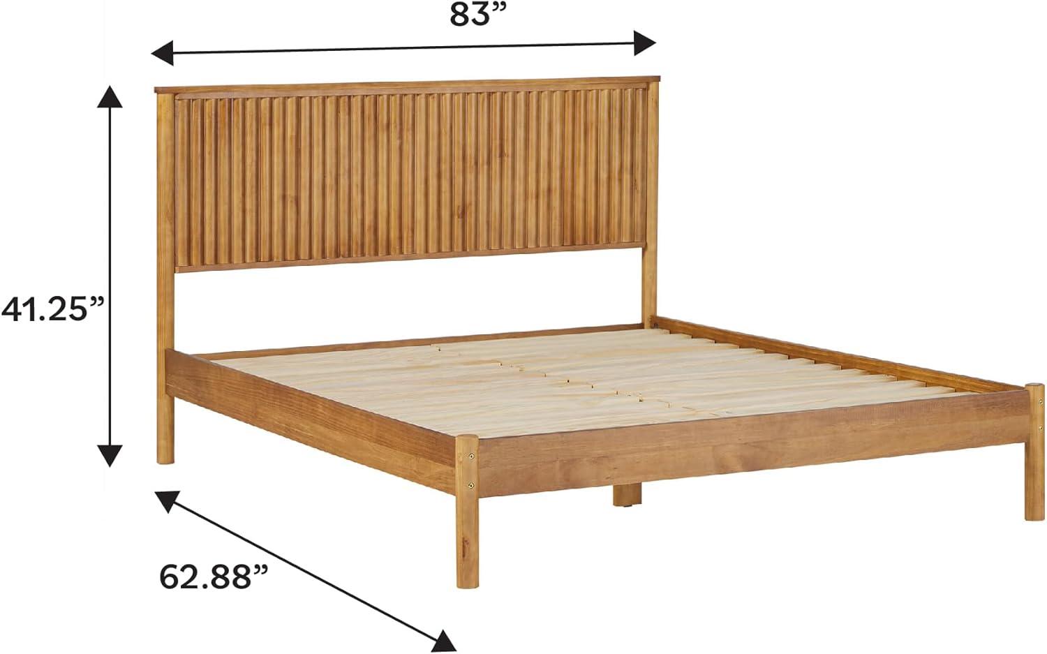 imageWalker Edison Queen Modern Reeded Headboard Solid Wood Bed Queen Size BlondeBlonde