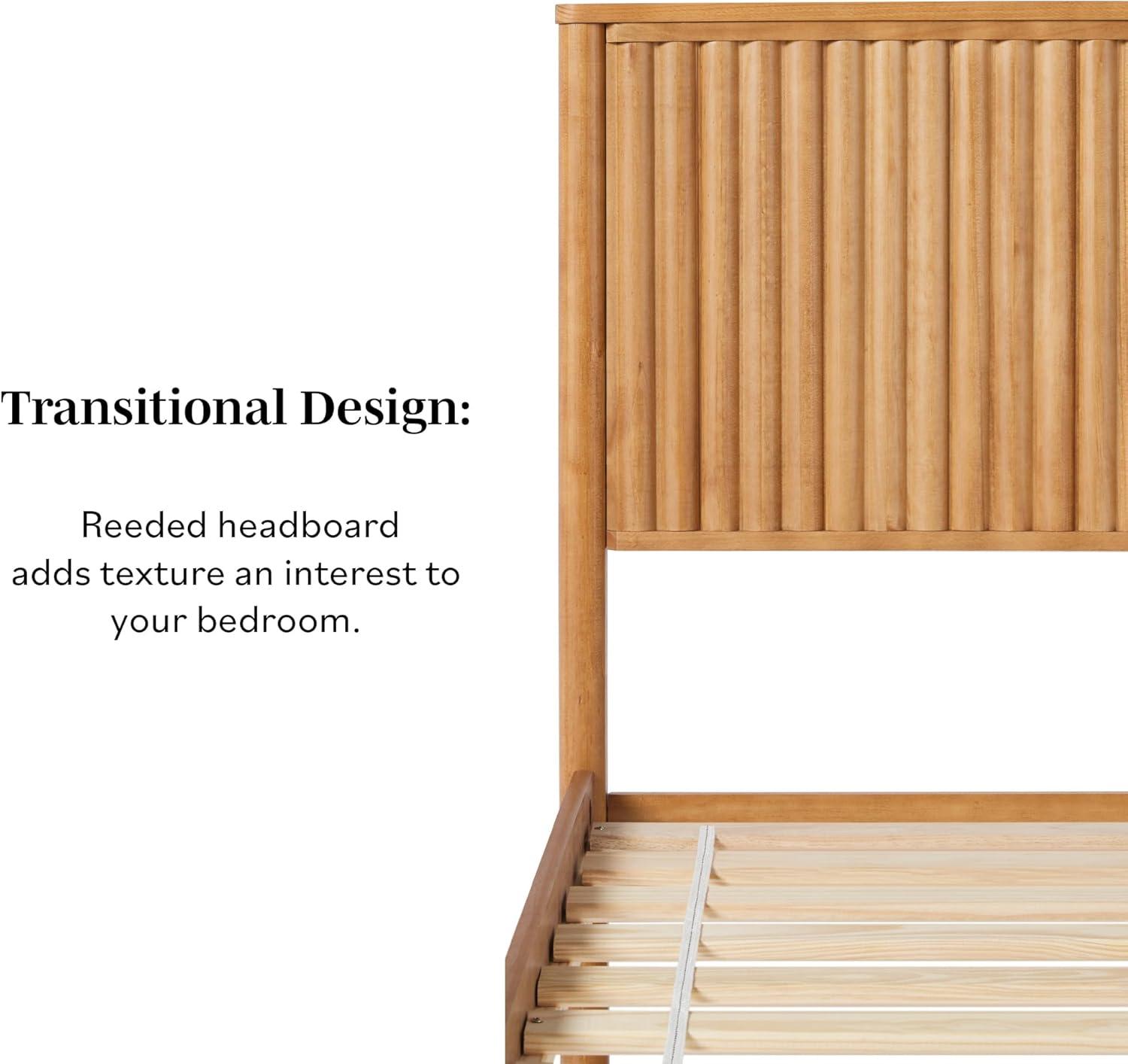imageWalker Edison Queen Modern Reeded Headboard Solid Wood Bed Queen Size BlondeBlonde