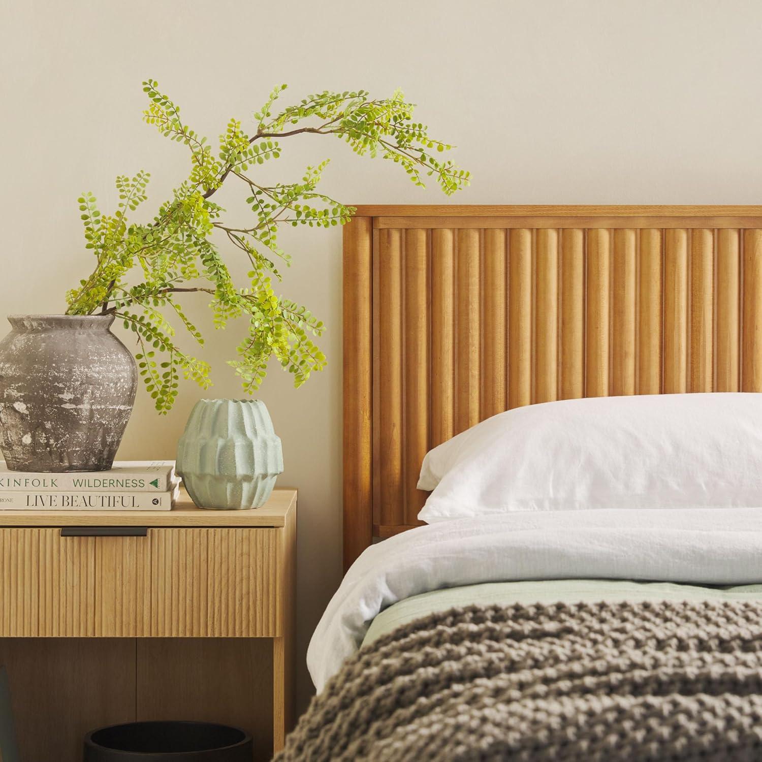 imageWalker Edison Queen Modern Reeded Headboard Solid Wood Bed Queen Size BlondeBlonde