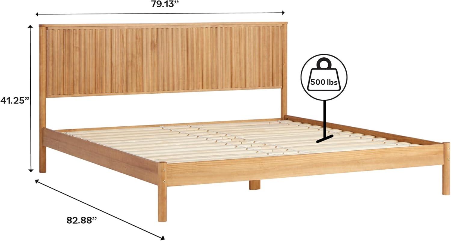 imageWalker Edison Queen Modern Reeded Headboard Solid Wood Bed Queen Size BlondeBlonde