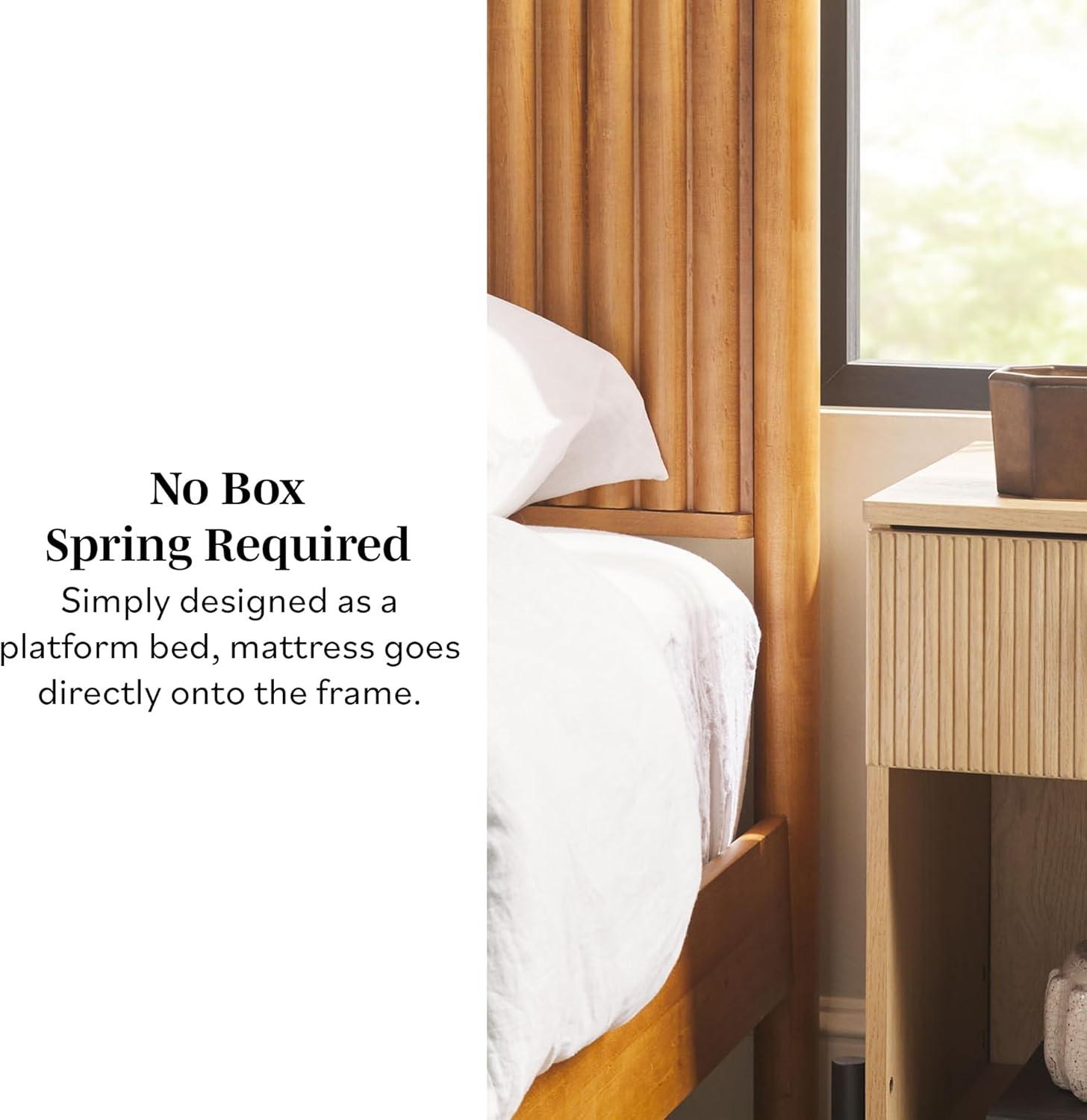 imageWalker Edison Queen Modern Reeded Headboard Solid Wood Bed Queen Size BlondeBlonde