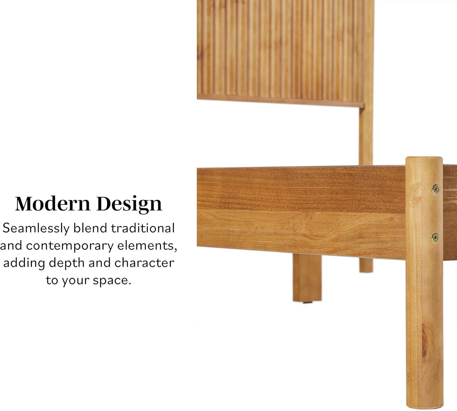 imageWalker Edison Queen Modern Reeded Headboard Solid Wood Bed Queen Size BlondeBlonde