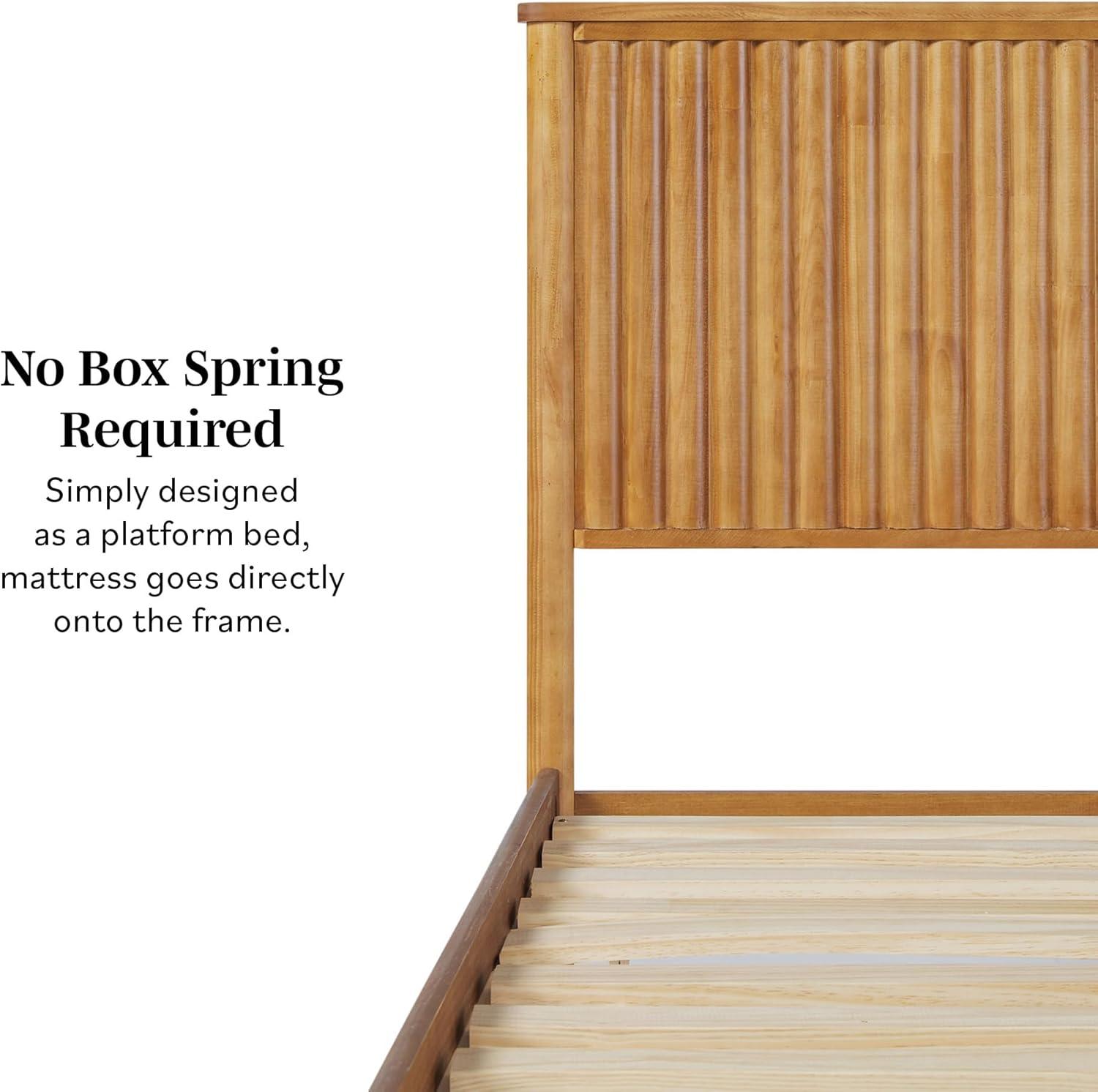 imageWalker Edison Queen Modern Reeded Headboard Solid Wood Bed Queen Size BlondeBlonde