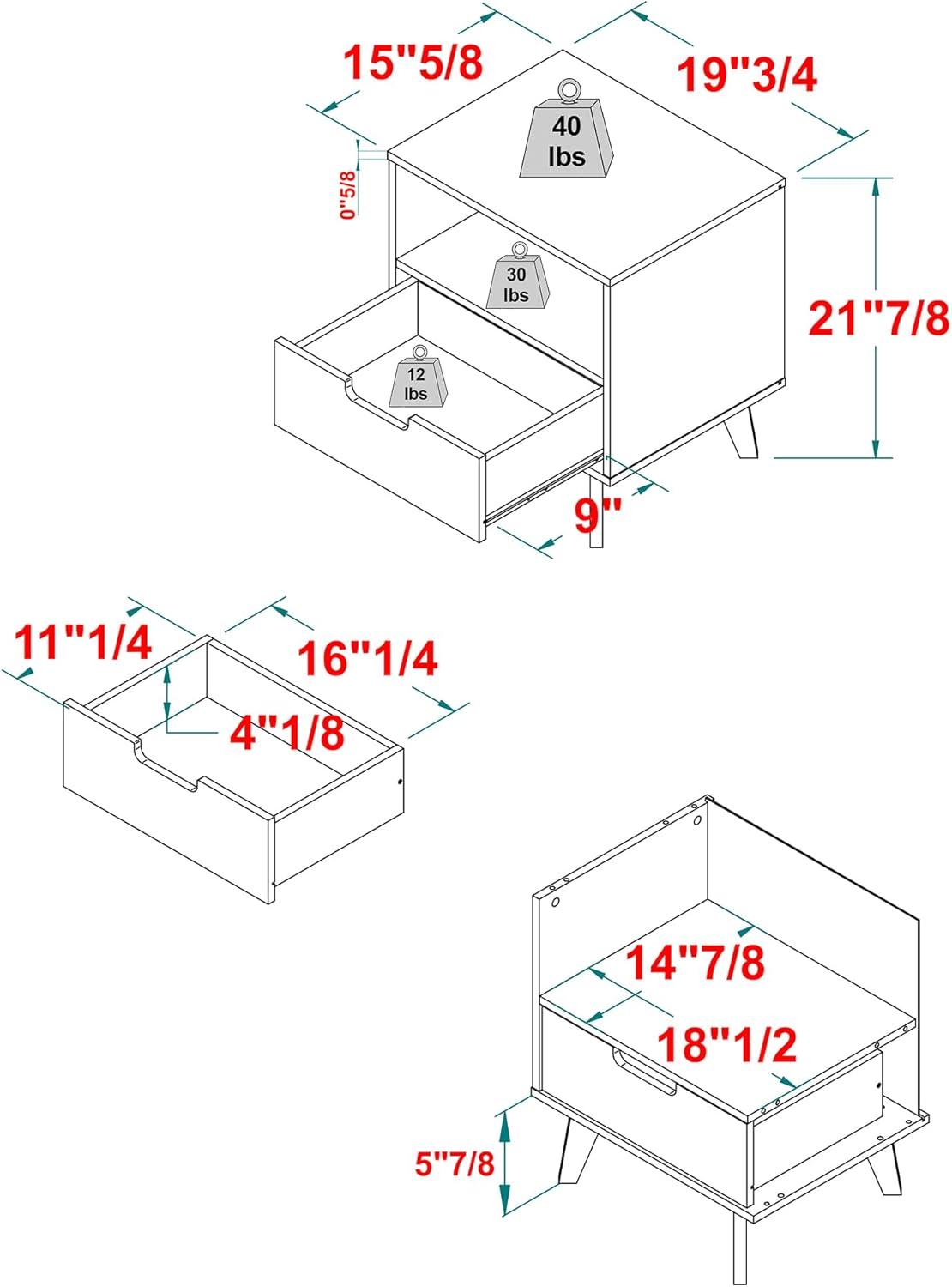 imageWalker Edison Raelyn MidCentury Modern 1Drawer Nightstand 20 Inch BlackBlack