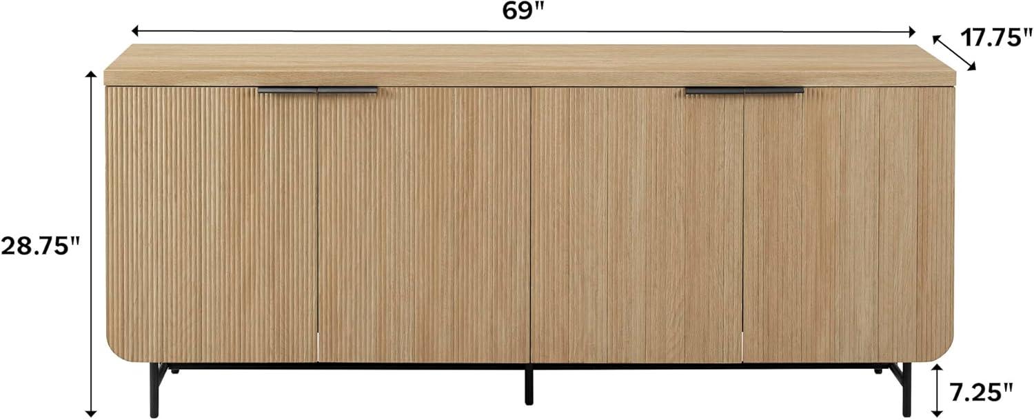 imageWalker Edison Reema Fluted 4Door Kitchen Sideboard Buffet Console 69 Inch Coastal OakCoastal OakBlack
