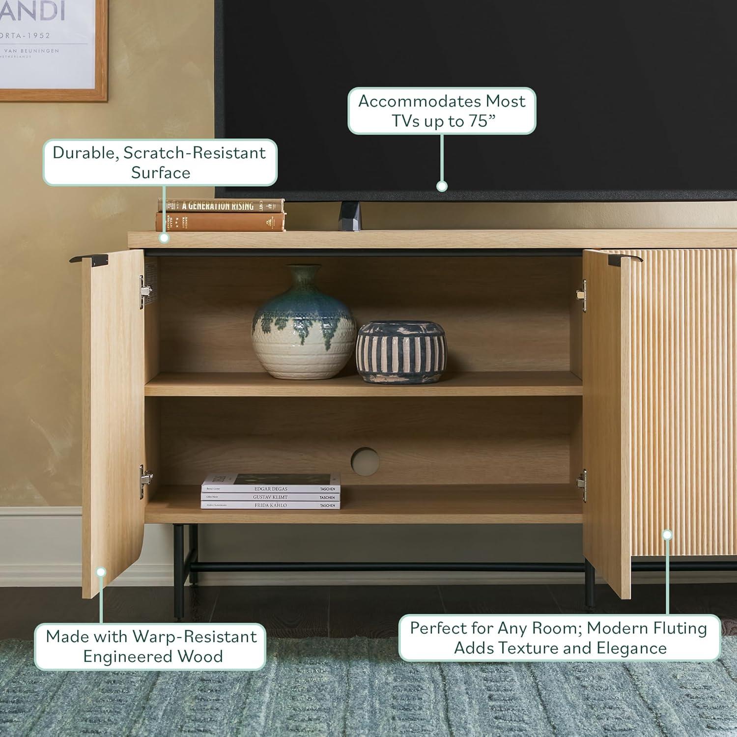 imageWalker Edison Reema Fluted 4Door Kitchen Sideboard Buffet Console 69 Inch Coastal OakCoastal OakBlack