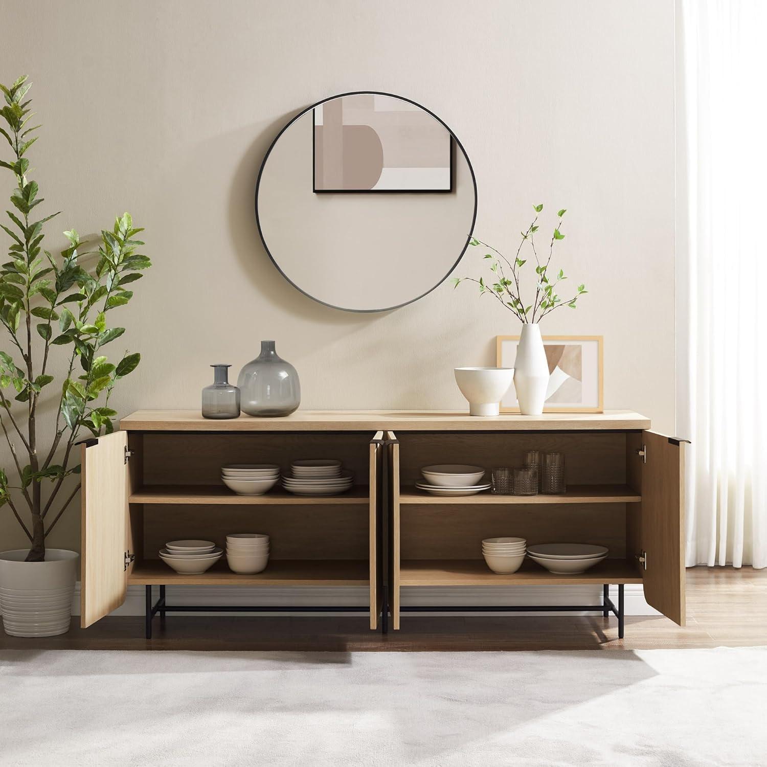 imageWalker Edison Reema Fluted 4Door Kitchen Sideboard Buffet Console 69 Inch Coastal OakCoastal OakBlack