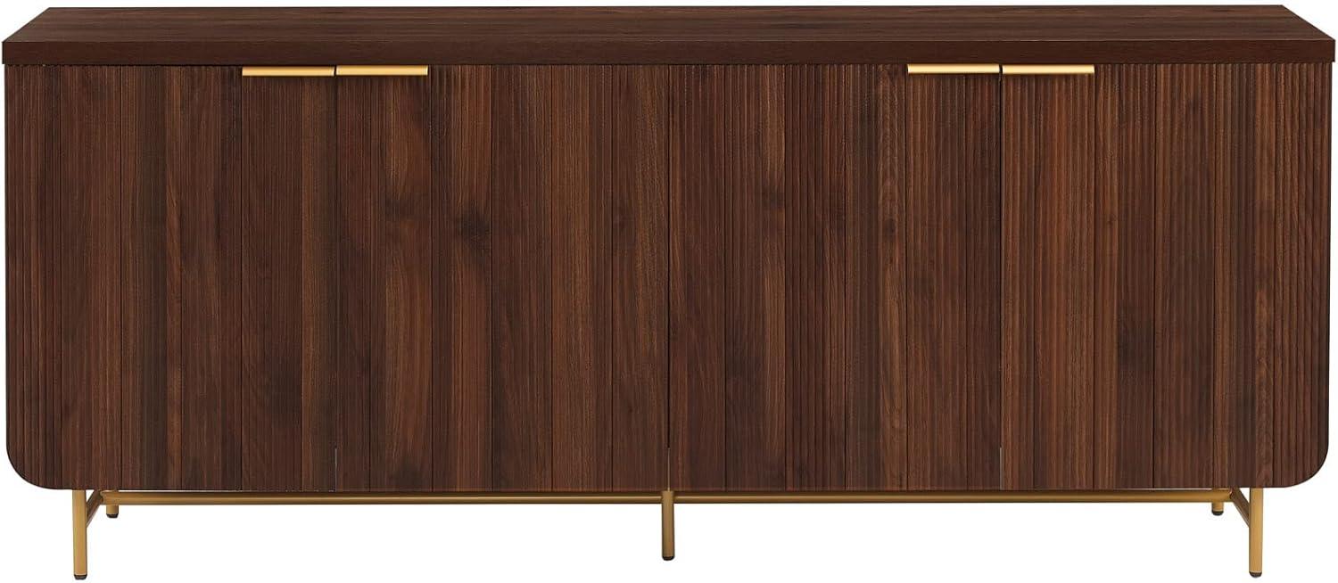 imageWalker Edison Reema Fluted 4Door Kitchen Sideboard Buffet Console 69 Inch Coastal OakGold dark Walnut