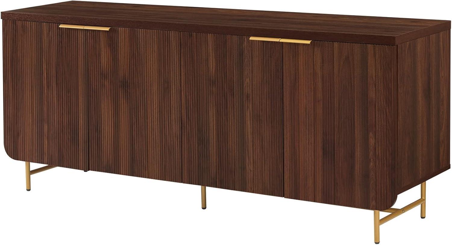 imageWalker Edison Reema Fluted 4Door Kitchen Sideboard Buffet Console 69 Inch Coastal OakGold dark Walnut