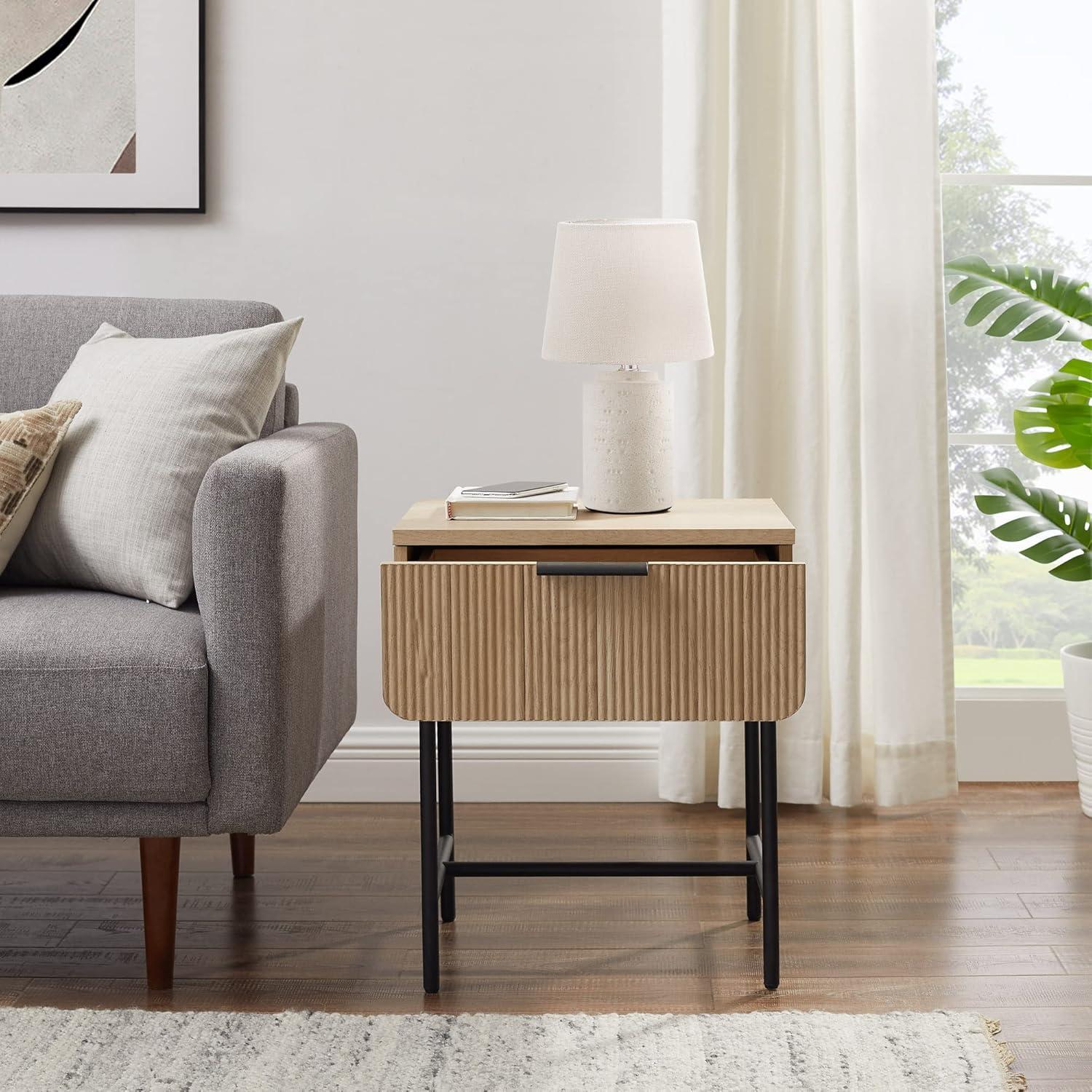 imageWalker Edison Reema Fluted Drawer Side Table 18 Inch Coastal OakCoastal Oak