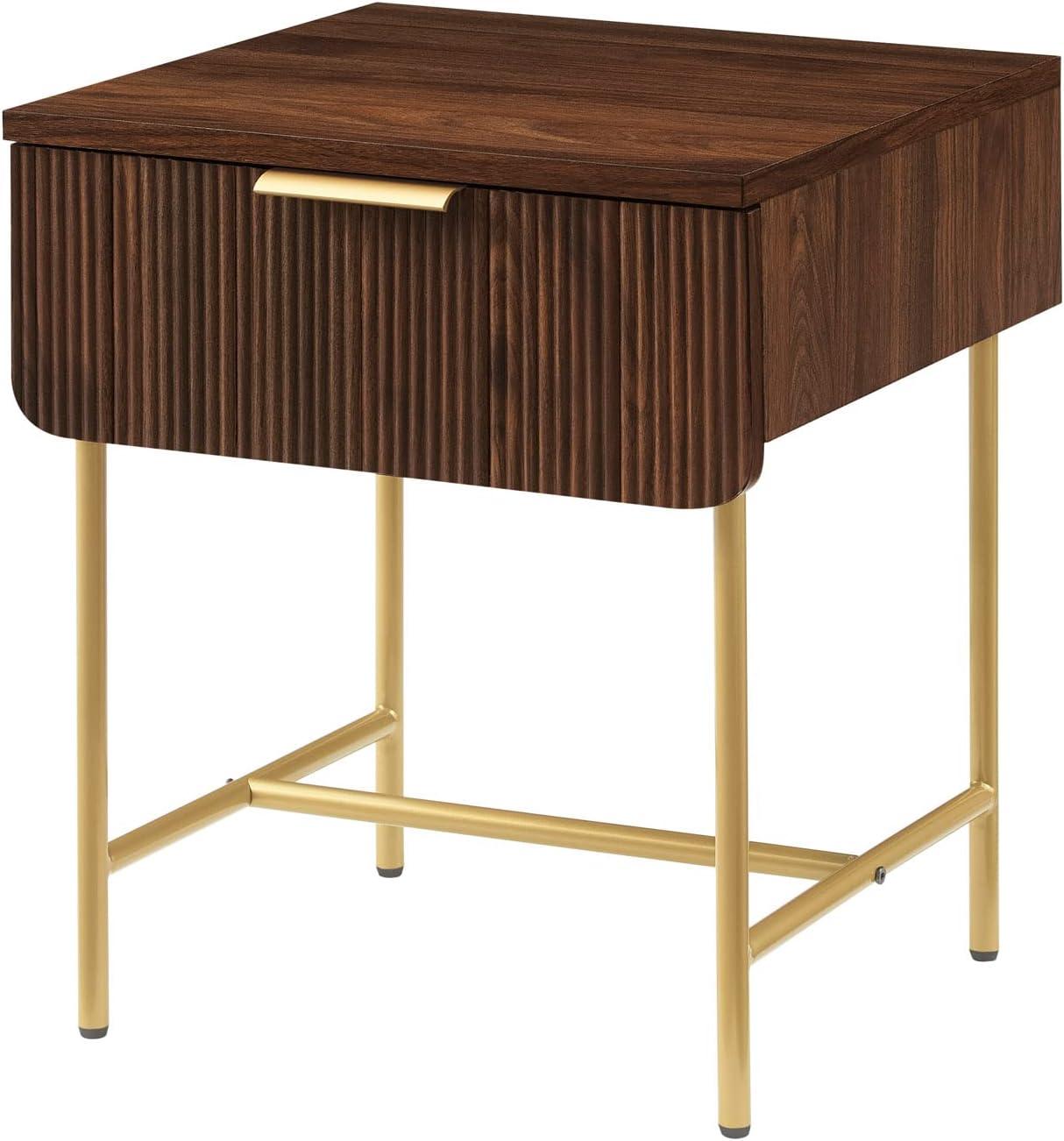 imageWalker Edison Reema Fluted Drawer Side Table 18 Inch Coastal OakDark Walnut