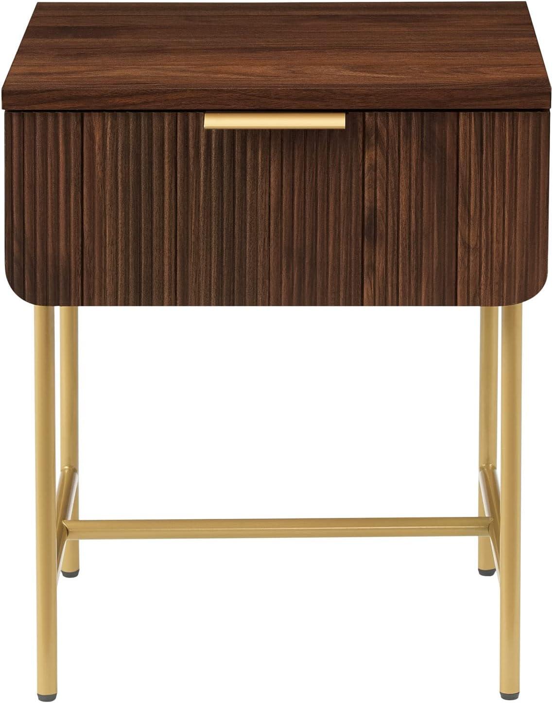 imageWalker Edison Reema Fluted Drawer Side Table 18 Inch Coastal OakDark Walnut