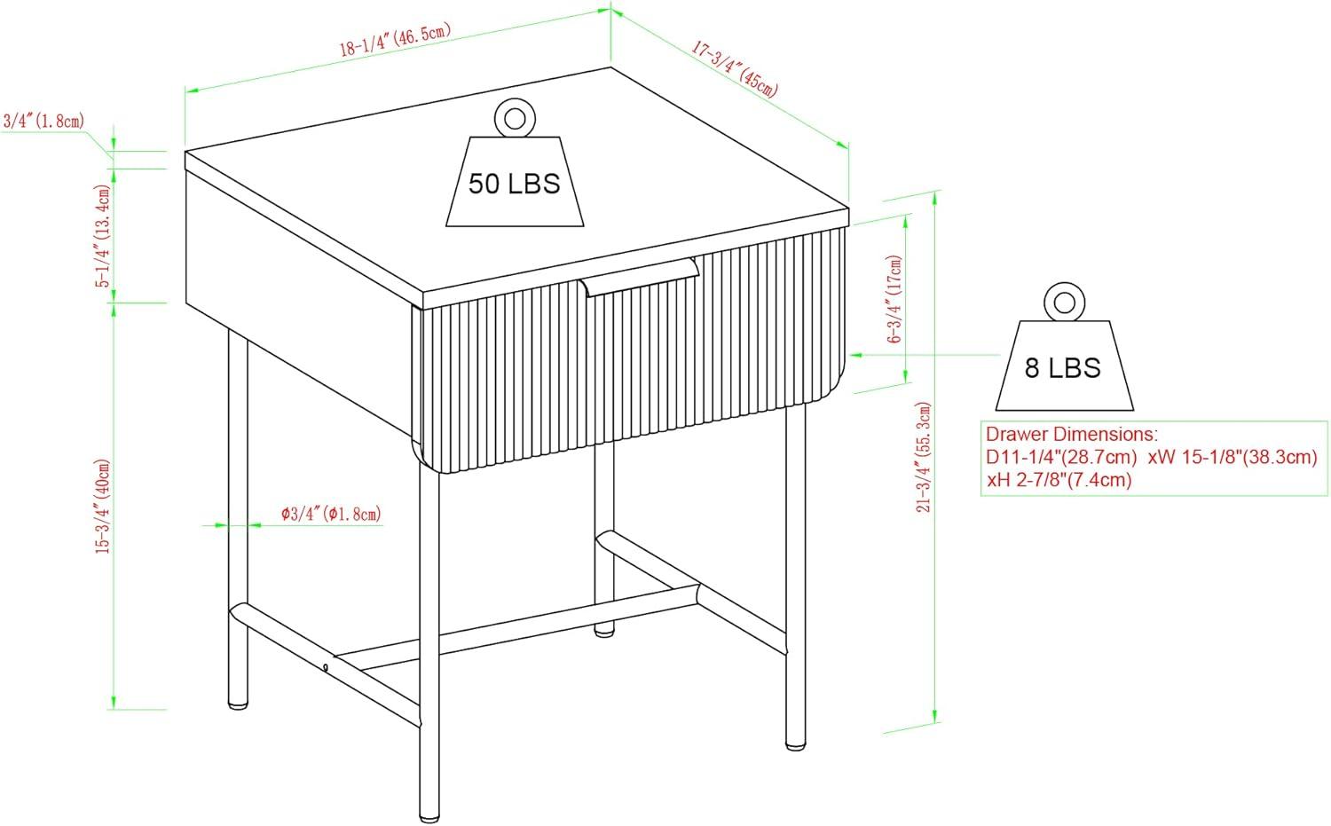 imageWalker Edison Reema Fluted Drawer Side Table 18 Inch Coastal OakDark Walnut