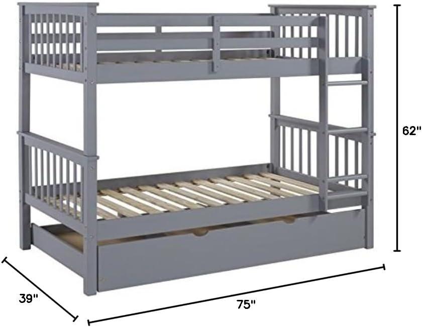 imageWalker Edison Resende Mission Style Solid Wood Twin over Twin Bunk Bed Twin over Twin GreyGrey