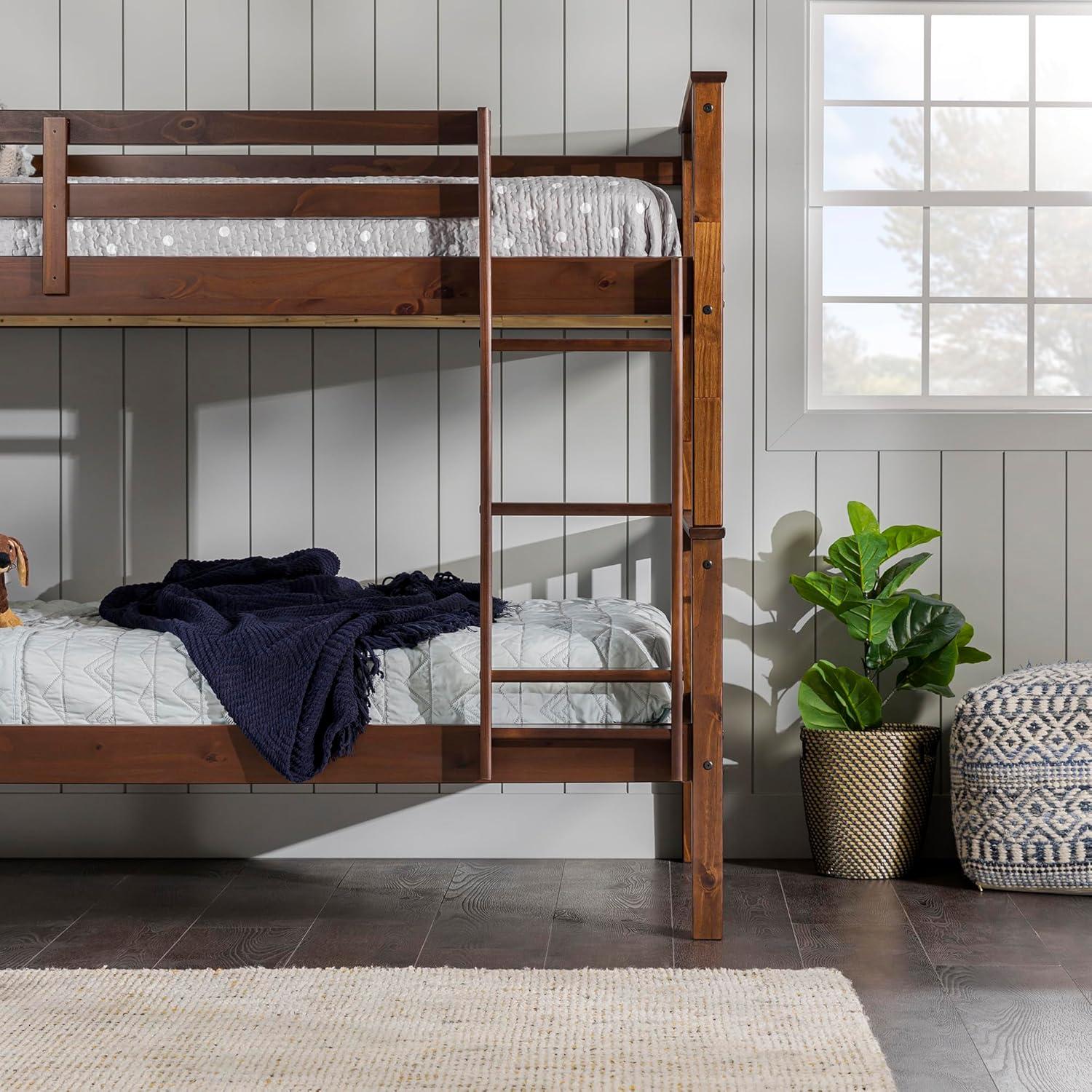 imageWalker Edison Resende Mission Style Solid Wood Twin over Twin Bunk Bed Twin over Twin GreyWalnut