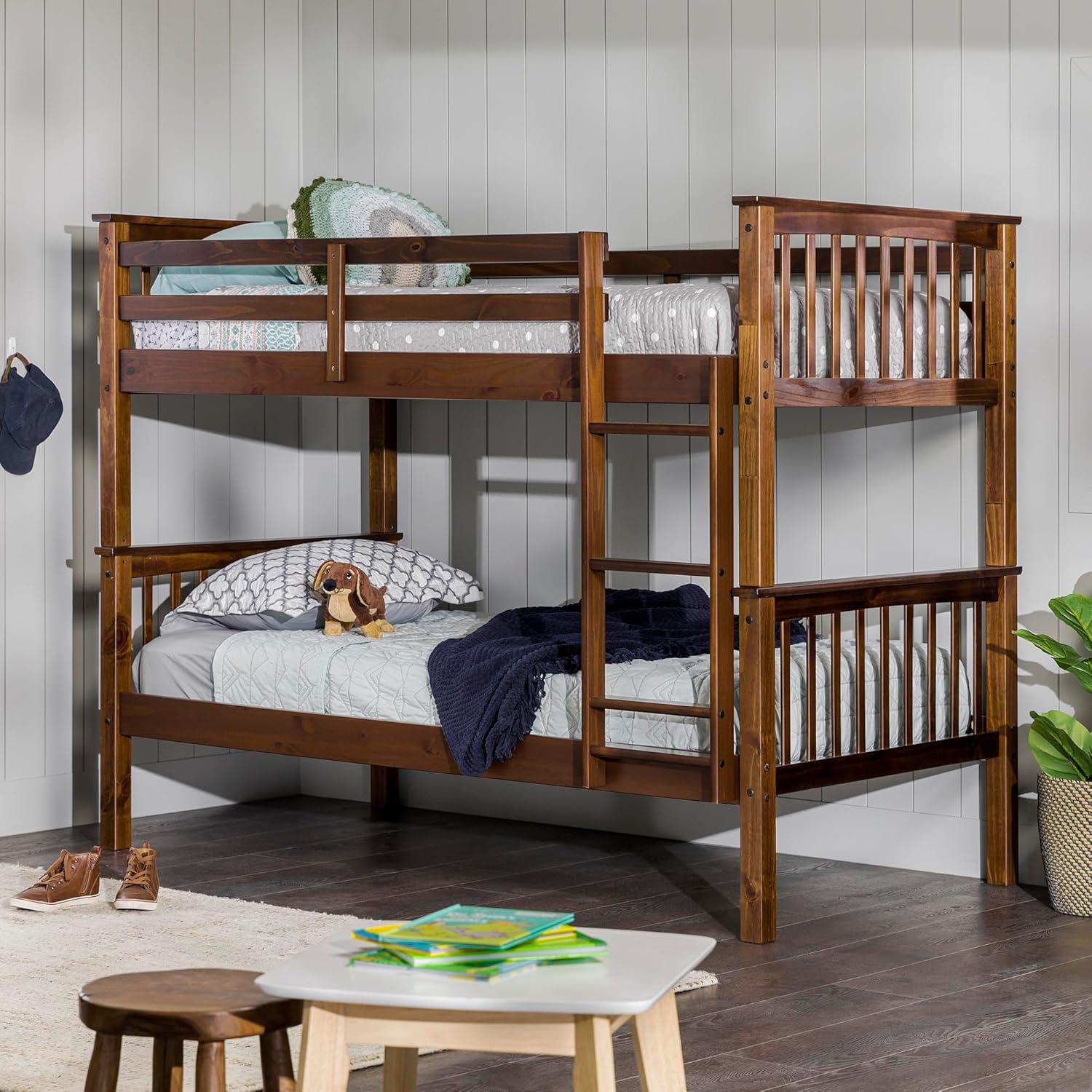 imageWalker Edison Resende Mission Style Solid Wood Twin over Twin Bunk Bed Twin over Twin GreyWalnut