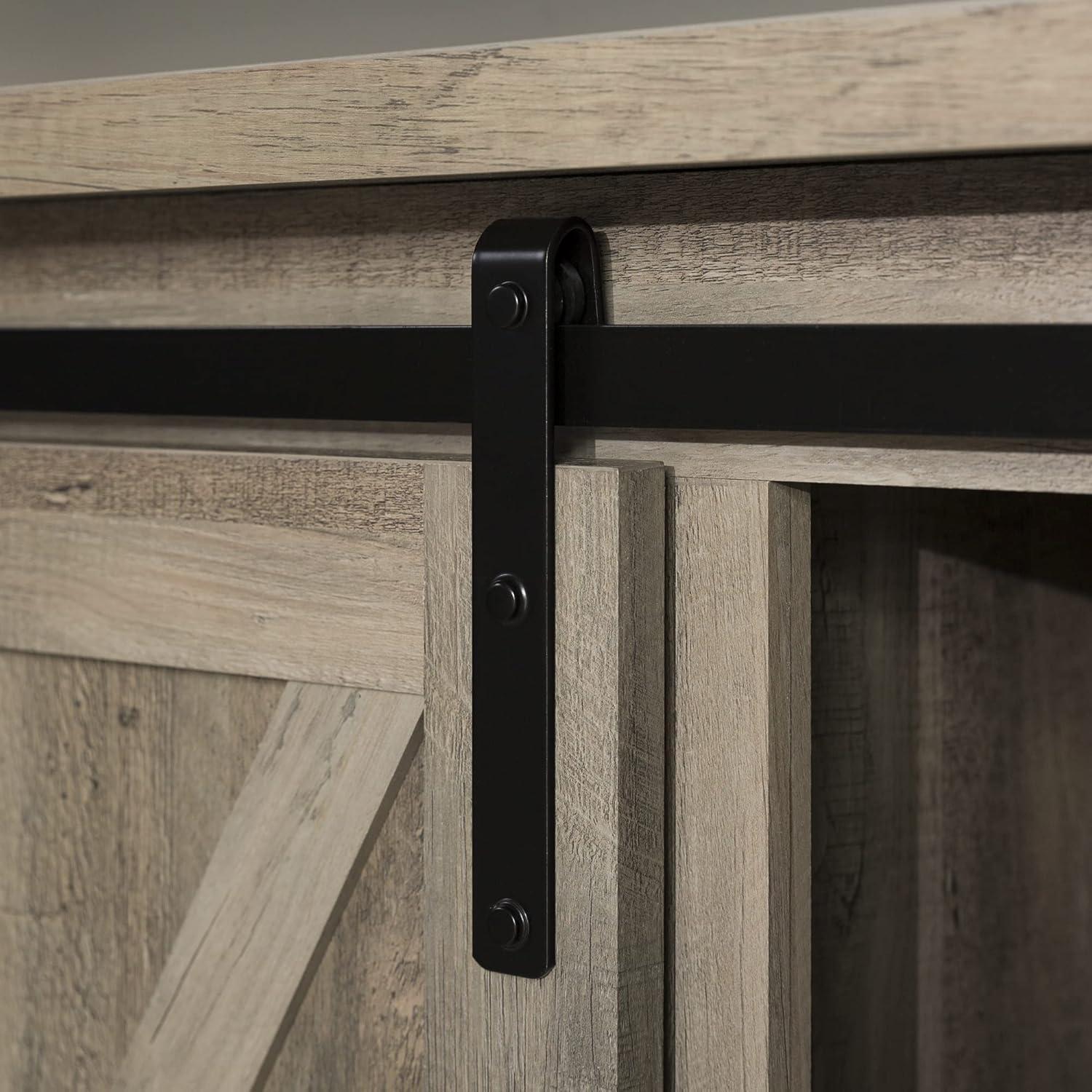 imageWalker Edison Richmond Modern Farmhouse Sliding Barn Door Stand for TVs up to 65 Inches Without Fireplace Rustic OakGrey Wash