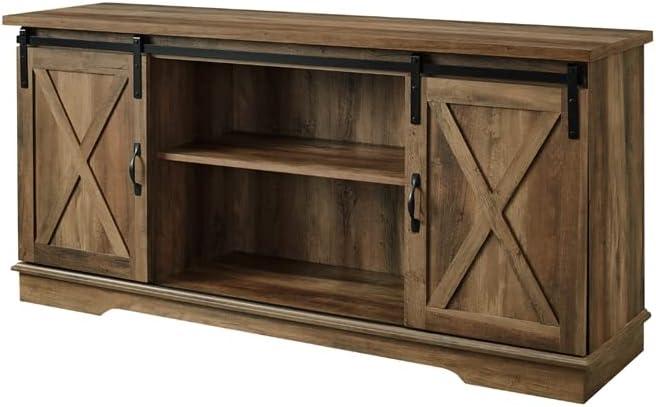 imageWalker Edison Richmond Modern Farmhouse Sliding Barn Door Stand for TVs up to 65 Inches Without Fireplace Rustic OakRustic Oak
