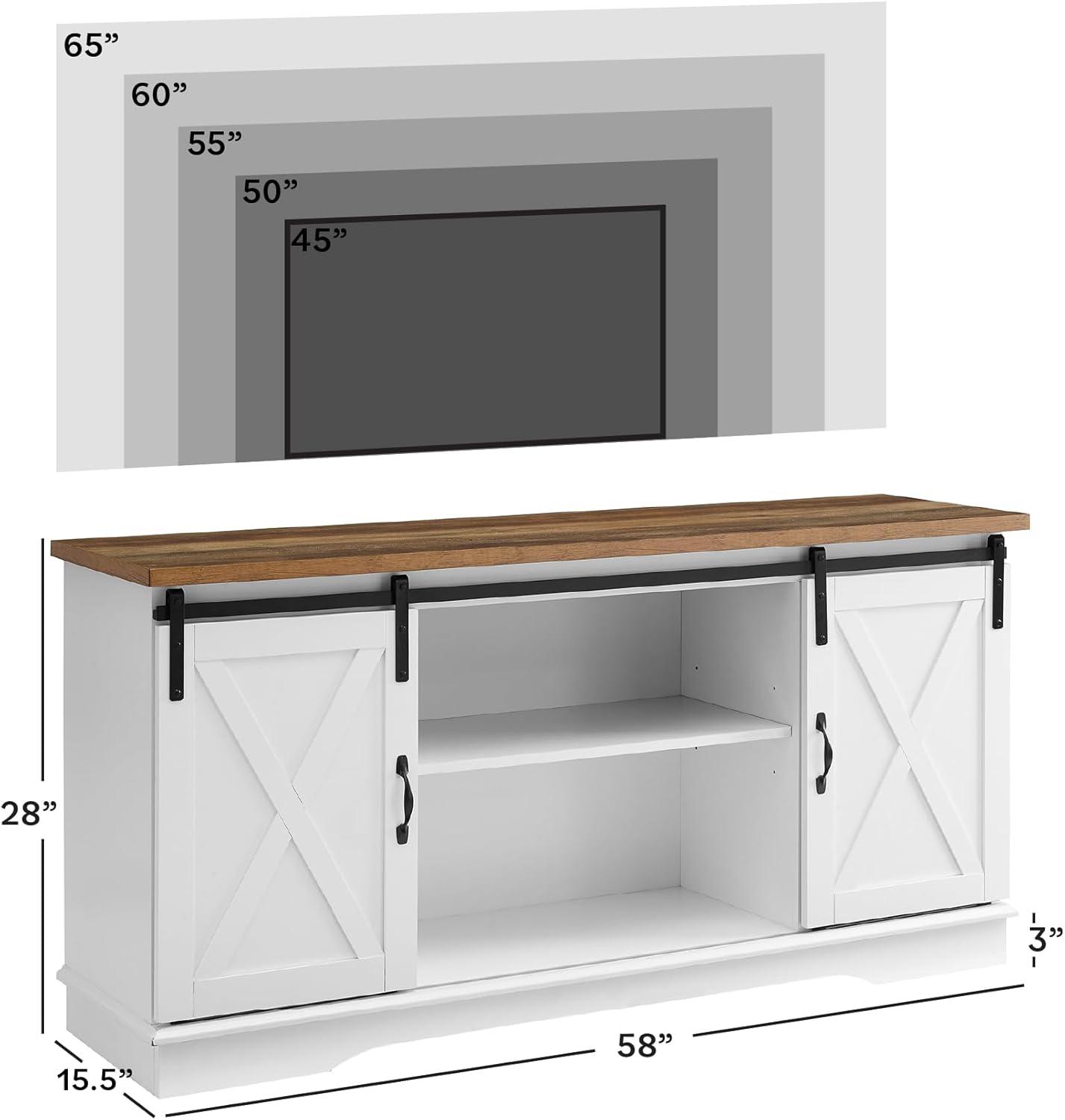imageWalker Edison Richmond Modern Farmhouse Sliding Barn Door Stand for TVs up to 65 Inches Without Fireplace Rustic OakWhite and Rustic Oak