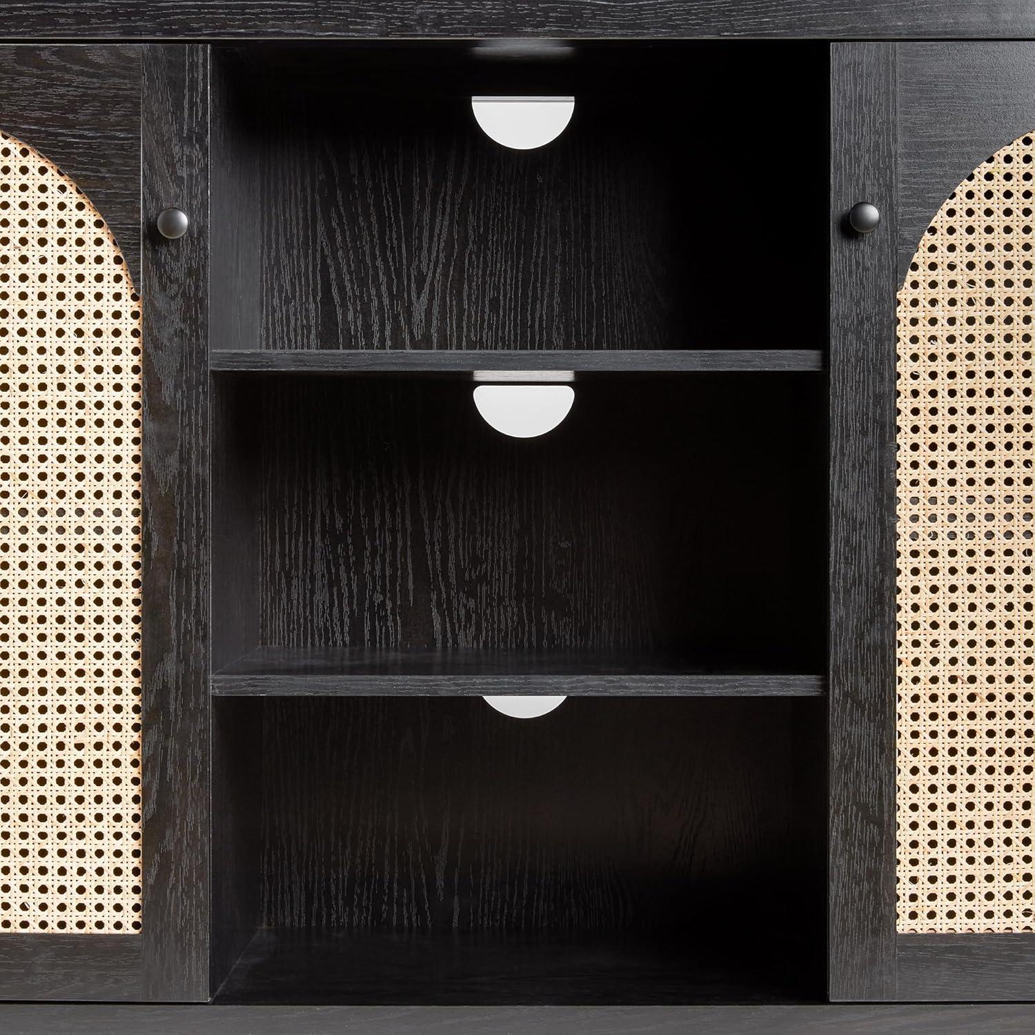 imageWalker Edison Sasha 4Door Reeded Sideboard Buffet with Cord Management 70 Inch Coastal OakBlack