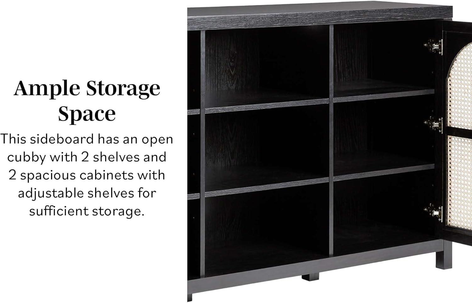 imageWalker Edison Sasha 4Door Reeded Sideboard Buffet with Cord Management 70 Inch Coastal OakBlack