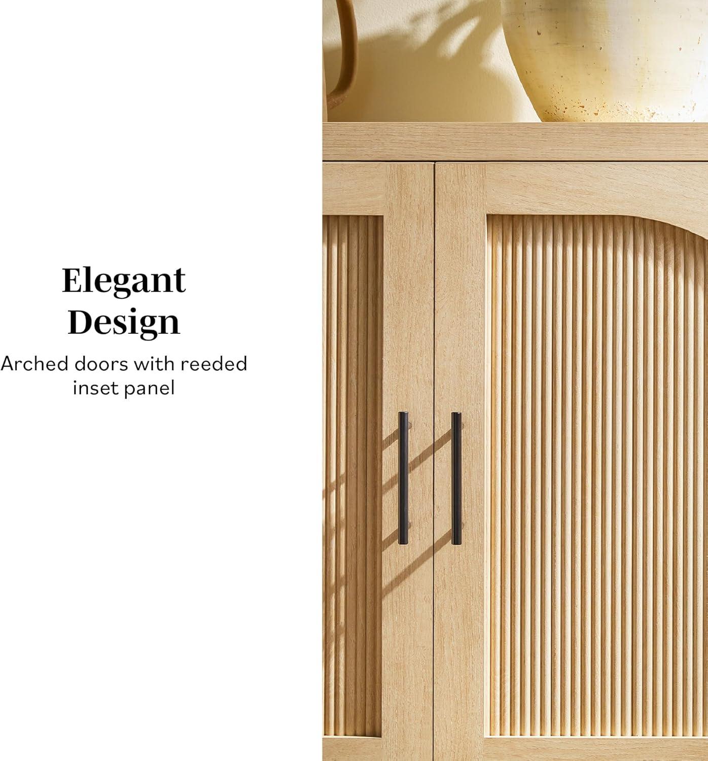 imageWalker Edison Sasha 4Door Reeded Sideboard Buffet with Cord Management 70 Inch Coastal OakCoastal Oak